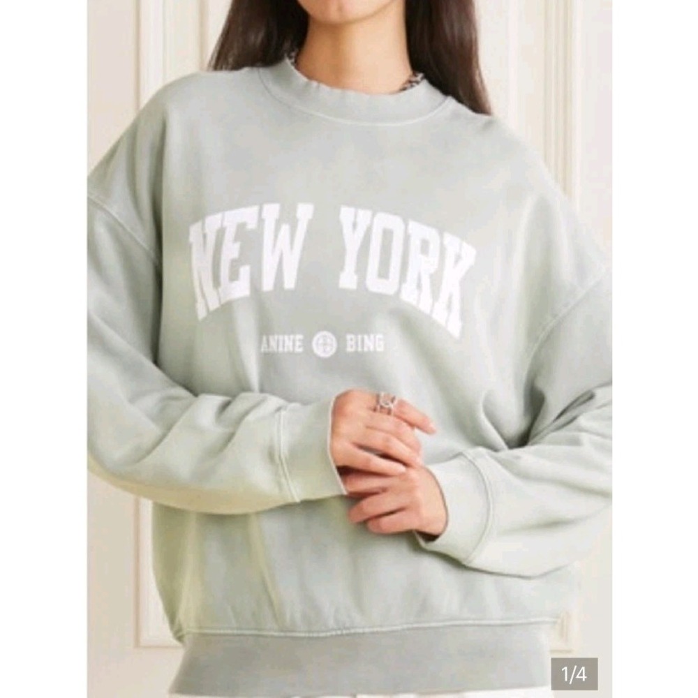 Anine Bing New York Sweatshirt Women's Small Green Vintage Wash Organic Cotton